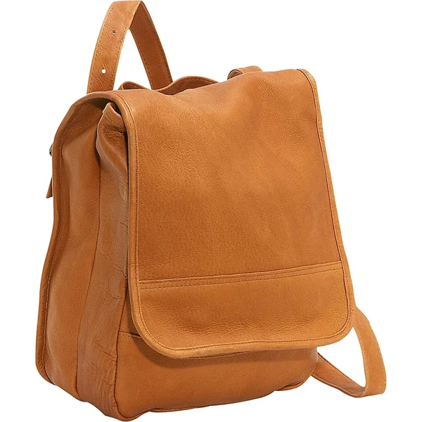 Le Donne Leather Convertible Back Pack Shoulder Bag Cafe, 13 inches x 10 inches x 4 inches