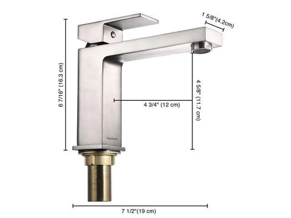 Aquaterior 1 Hole Bathroom Sink Faucet Square Single Handle Cold & Hot Water Tap Nickel