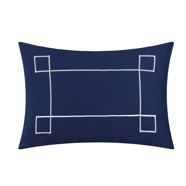 Strick & Bolton Josephine 9-Piece Reversible Navy/ White Bed in A Bag Comforter Set, Size: King, Blue