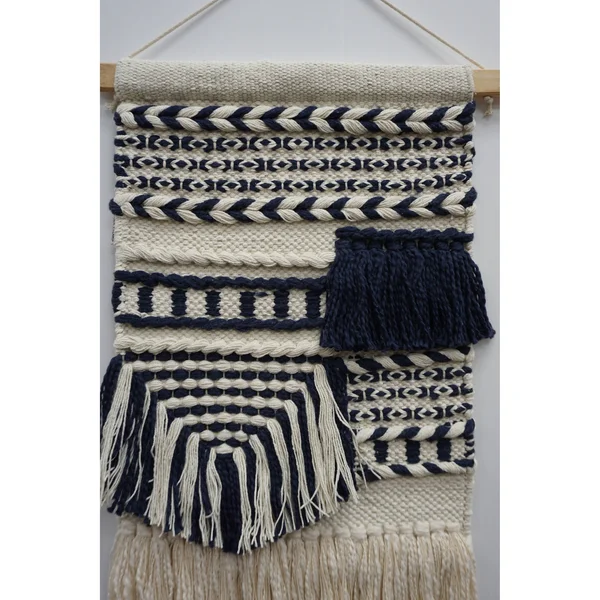The Curated Nomad Chicory Macrame Wall Hanging with Navy Blue Pattern - Exact Size
