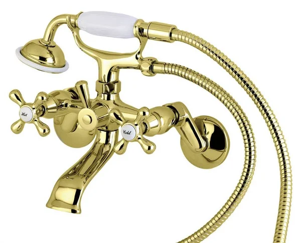 Kingston Brass KS266PB Tub Wall Mount Clawfoot Tub Filler with Hand Shower, Polished Brass