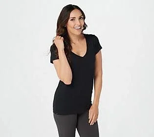 Barefoot Dreams Malibu Collection Washed Jersey V-Neck Tee - Size X-Large, Black