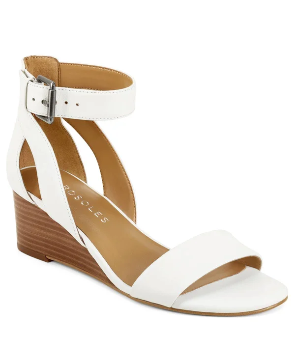 Aerosoles Willowbrook Wedge Sandals - White Leather