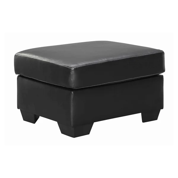 Benzara BM209230 Leatherette Upholstered Wooden Ottoman with Tapered Block Legs Gray