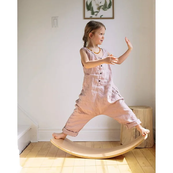 Kinderfeets Wooden Balance Board Waldorf Kinderboard - Children's Balance Toy Wobble, Spin, Rock, Slide White Wash