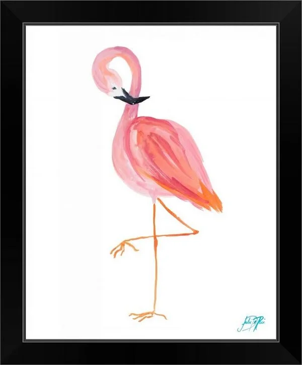 Flamingo Walk II, Black Framed Wall Art, 16x20, Great Big Canvas
