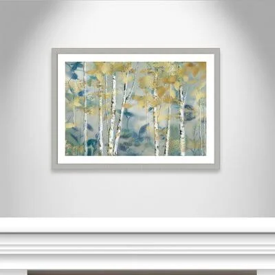 &Gilded Forest I& Floater Framed Print Charlton Home Frame Color: Brushed Silver, Size: 31x22 H x 43x22 W x 1.25x22 D