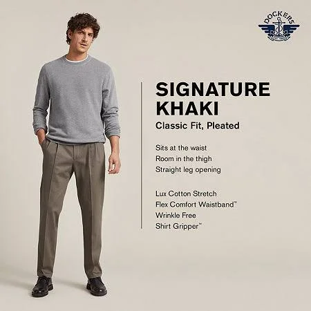 Dockers Men's Classic Fit Signature Lux Cotton Stretch Pants - Pleated D3 Khaki