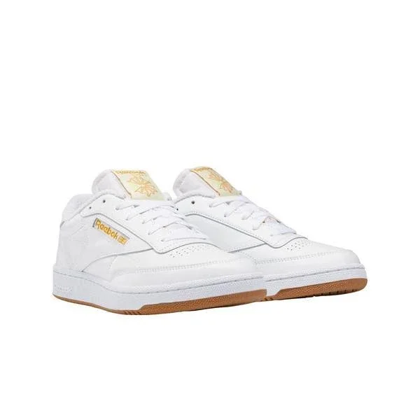 Reebok Club C 85 White/Yellow Grade School Girls& Tennis Shoes, Size: 3.5, Leather