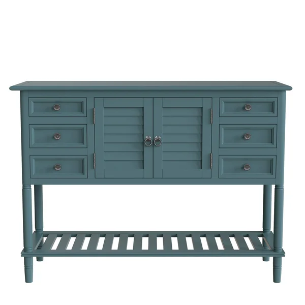 45&& Console Table Sofa Table with 6 Draweru0026 1 Cabinetu0026 1 Shelf, Green - Wood
