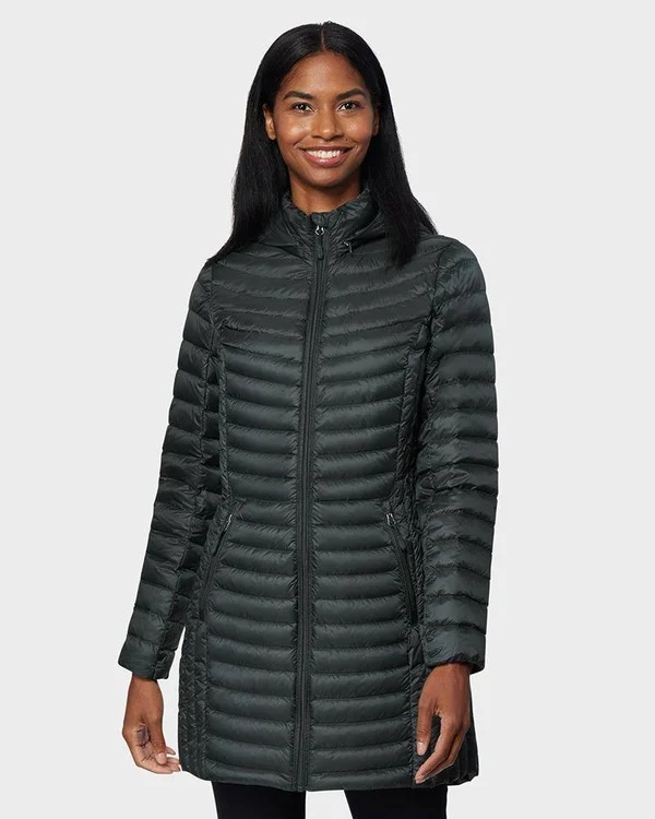 32 Degrees Women's Ultra-Light Long Packable Down 3/4 Jacket Darkest Spruce - XL