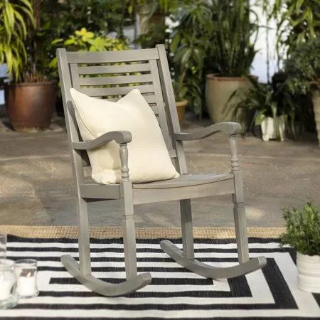 Manor Park Solid Wood Outdoor Patio Rocking Chair - Grey Wash - Size: 43 inch H x 23” Large x 35” W, Gray