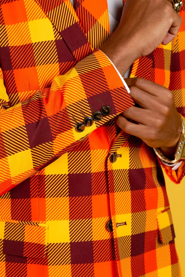 that 70s Suit, Thanksgiving Plaid Suit, Size 36, Orange, Shinesty