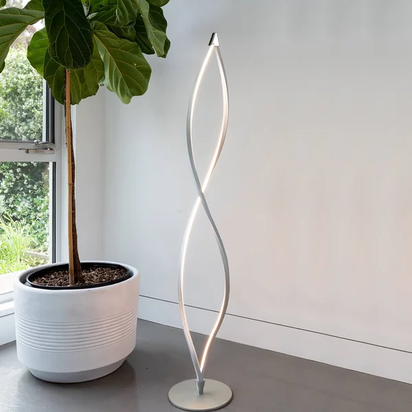 Brightech Twist LED Spiral Decorative Standing Floor Lamp with Dimmer - Silver
