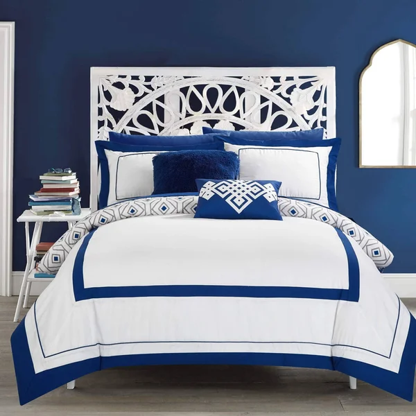 Chic Home Beckham 9 Piece Full Reversible Comforter Set; Blue