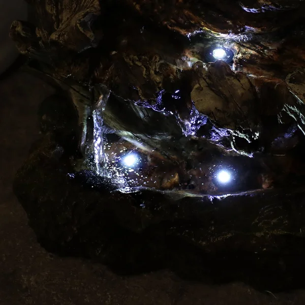 Sunnydaze Aged Tree Trunk Tabletop Fountain with LED Lights, Dark Brown/Cream