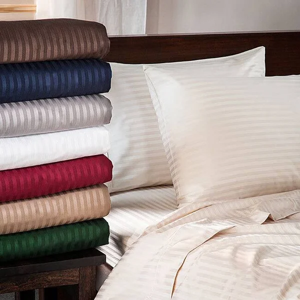 Superior 400 Thread Count Deep Pocket Stripe Cotton Sateen Sheet Set (King - White)