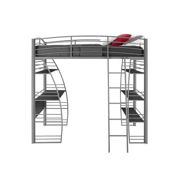 DHP Studio Metal Loft Bed with Desk and Shelves, Silver/Gray, Twin