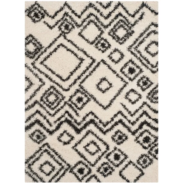 Safavieh Belize Shag SGB488B 8&6x22 x 12&0x22 Ivory - Charcoal Area Rug