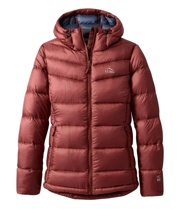 Women's Ultralight 850 Down Big Baffle Hooded Puffer Jacket Brown Small - L.L.Bean