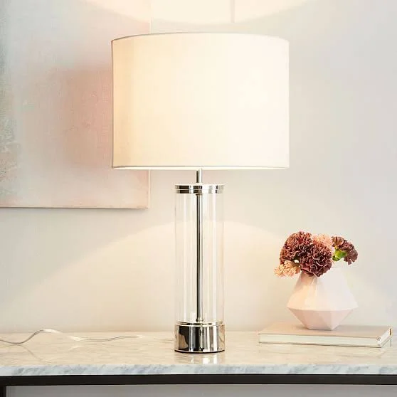 Acrylic Column Table Lamp + USB - Polished Nickel - Table Lamps - Light Fixtures - Home Lighting