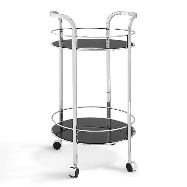 Powell Quinn Chrome and Glass Round Bar Cart