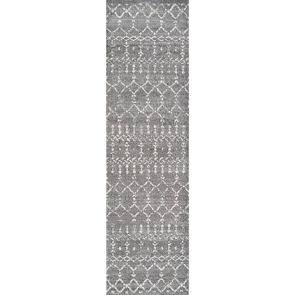 Jonathan Y Moroccan Hype Boho Vintage Diamond Gray/Ivory 2 ft. x 10 ft. Runner Rug