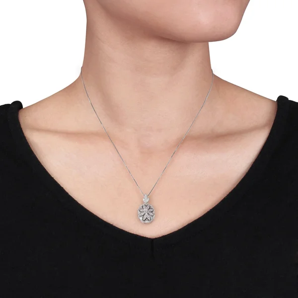 Miadora Sterling Silver Vintage Diamond Locket Necklace