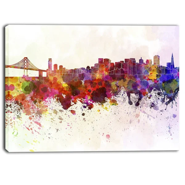 Designart San Francisco Skyline Cityscape Painting Print on Wrapped Canvas Size: 30x22 H x 40x22 W