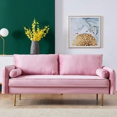 Velvet Fabric Sofa with Pocket Mercer41 Fabric: Pink