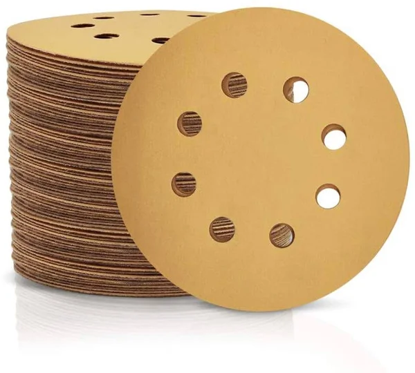 SPEEDWOX 100 Pcs 5 Inches 8 Hole Sanding Discs 500 Grit Dustless Hook and Loop Sandpaper for Random Orbital Sander Yellow Finish
