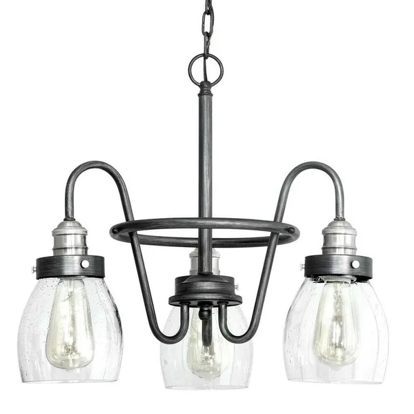 Progress Lighting Crofton 3-Light Rustic Pewter Chandelier/Brushed Nickel/Glass