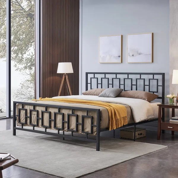 Dawn Modern Iron King Bed Frame - Flat Black