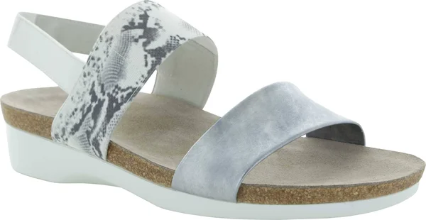 Munro Womens Pisces Open Toe Casual Slingback Sandals - 8, Silver Lea, White Snake Gore
