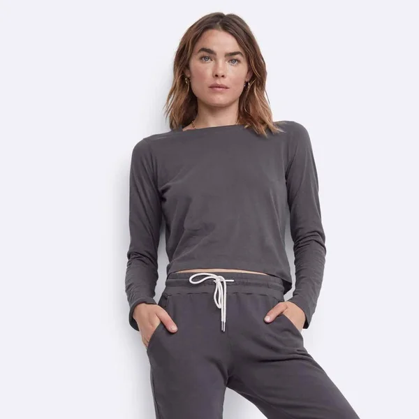 Organic Cotton Long Sleeve Crop Tee Charcoal - M