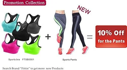 Fittin Womens Padded Sports Bras Wire Free with Removable Pads Grey/black
