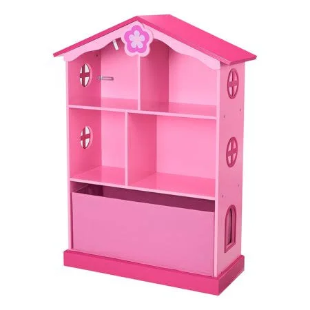 Senda Kids Bookshelf Dollhouse - 3-Tier with Storage Bin, Pink
