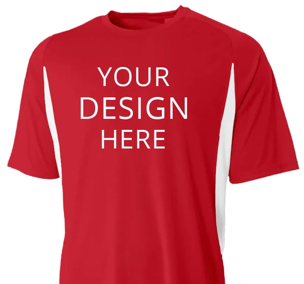 Custom Printed A4 Men's Adult Cooling Performance Color Blocked Crew - Size: M, Scarlet/White