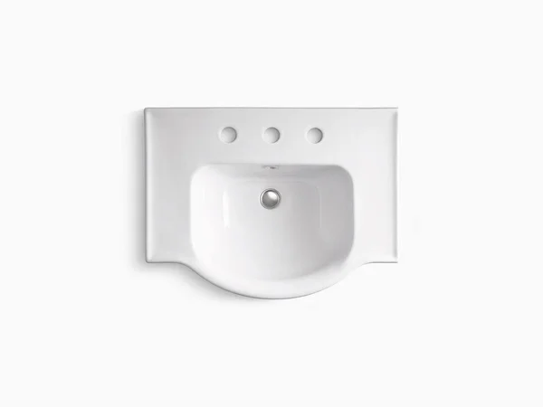 KOHLER K-5266-8-96 Veer 24 In. Pedestal Bathroom Sink with 8 In. Widespread Faucet Holes, Biscuit
