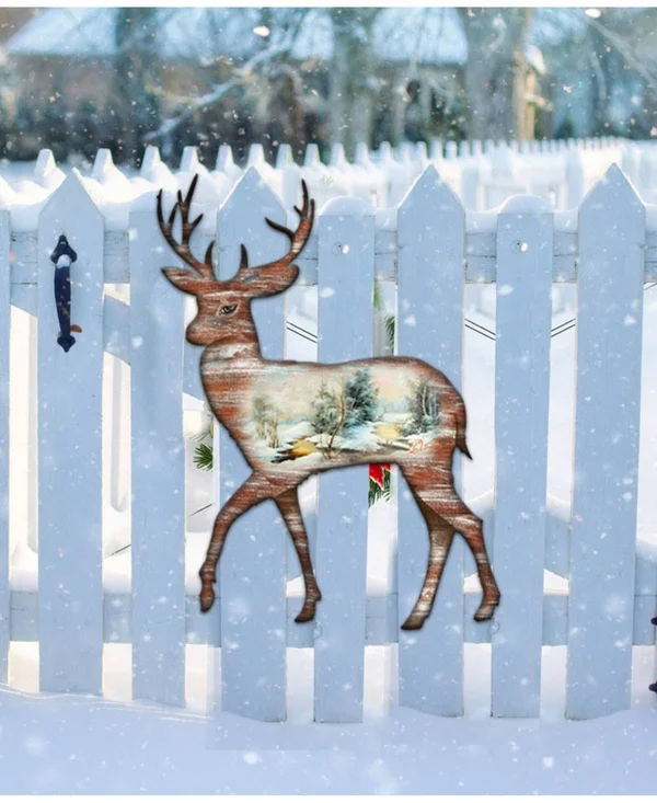 Designocracy Woodsy Deer scenic Wooden Decor - Multi