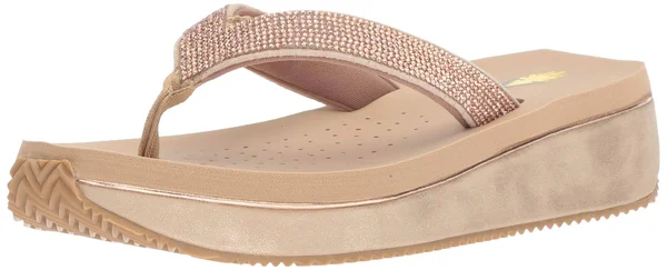 Volatile Eleanor Womens Leather Rhinestone Wedge Sandals - Rose/Gold
