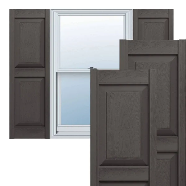 12x22W x 43x22H Lifetime Vinyl, Custom Two Equal Panels, Raised Panel Shutters, w/Shutter-Loks (Per Pair), Musket Brown