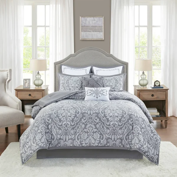 Madison Park Flourish 8 Piece Jacquard Comforter Set Gray, Cal King