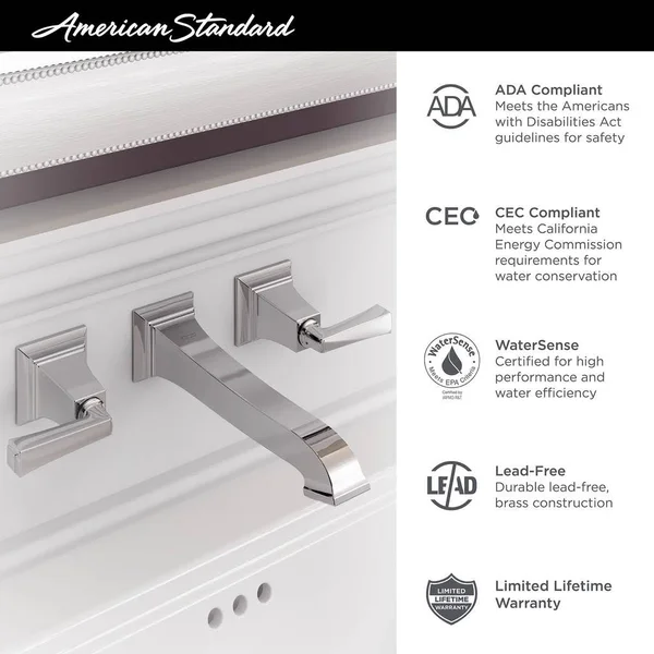 American Standard 7455451.002 Town Square S Two-Handle Wall Mount Faucet, Polished Chrome