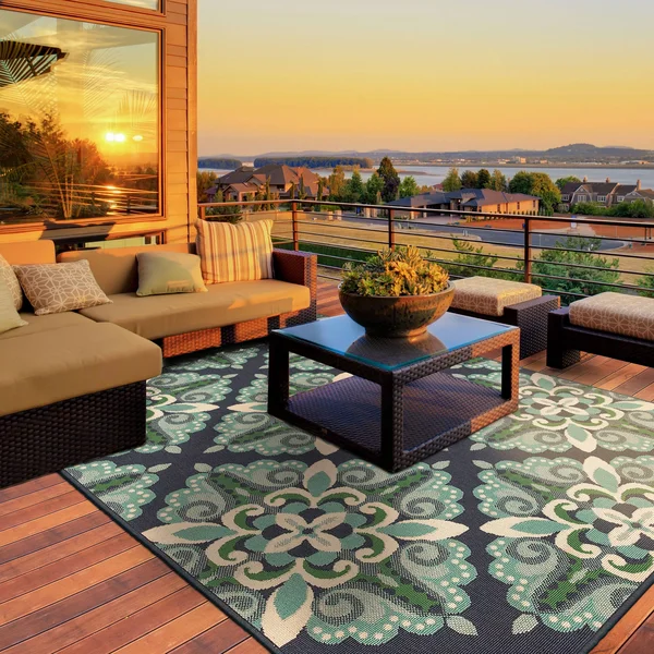 Havenside Home Lewisburg Medallion Blue/ Green Indoor-Outdoor Area Rug - 6&7 x 9&6 (6&7x22 x 9&6x22)