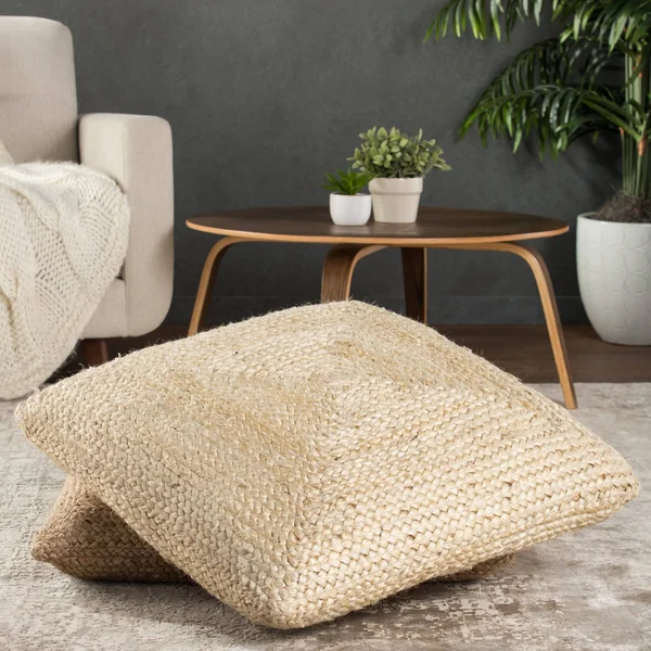 The Curated Nomad Faxon Textured Jute Floor Cushion - 28x22x28x22 - Light Gray