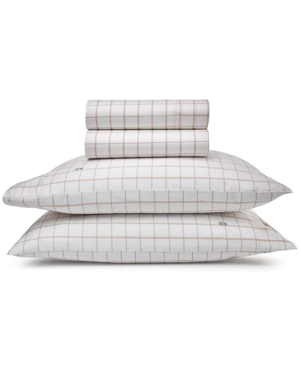 Lacoste Home Match Point Collection Sheet Set, Standard King - White, Terracotta