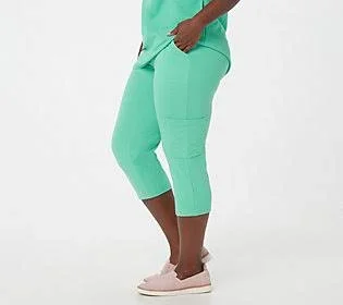 Denim & Co. Active French Terry Cargo Capri Pants - Size X-Large, Soft Jade