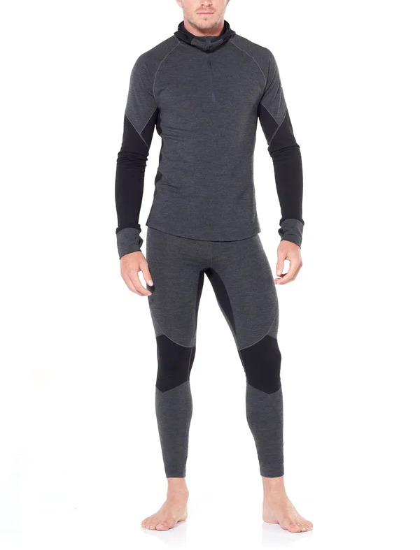 Icebreaker Men's 260 Zone Long Sleeve Half Zip Hood - 104362 Jet Heather/Black - XXL