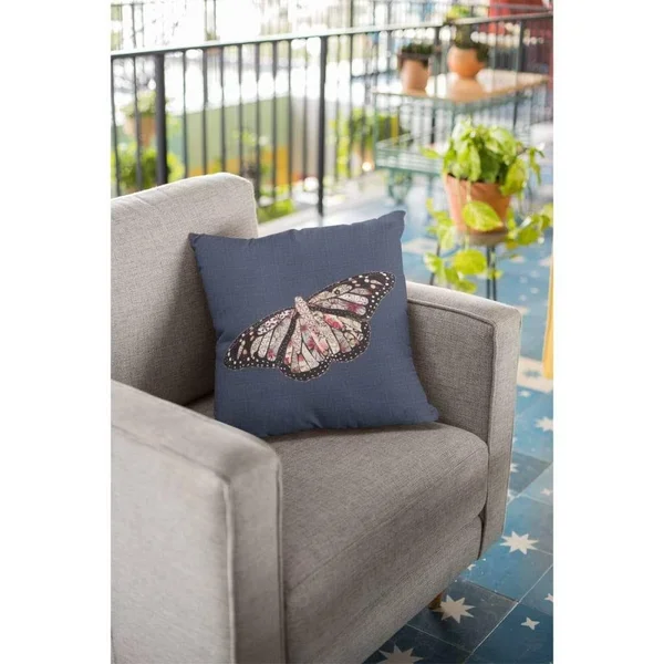 Rustic Butterfly Broadcloth Zippered Pillow Denim Blue 20x22x20x22